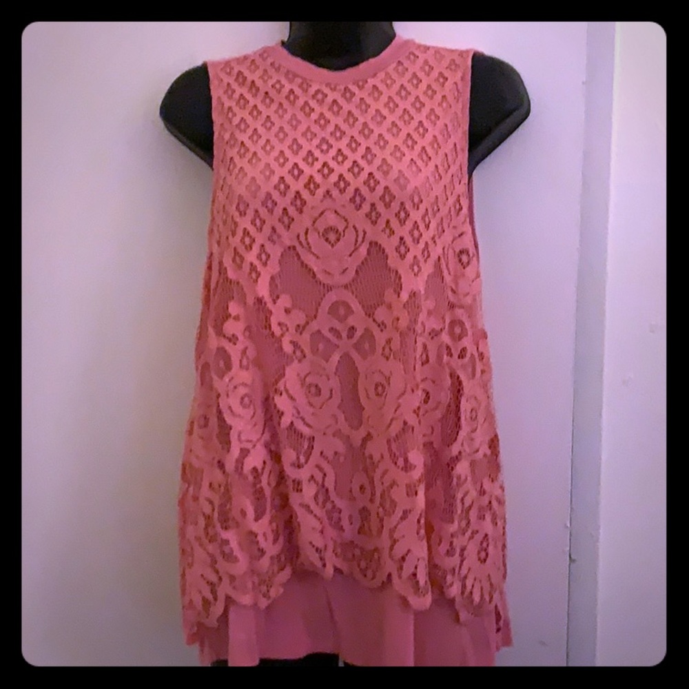 Torrid Pink Lace Front High Neck Sleeveless Top